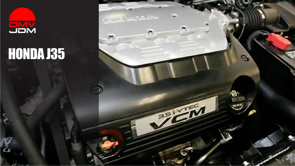 Honda J35 3.5L V6 engine cover in an engine bay.